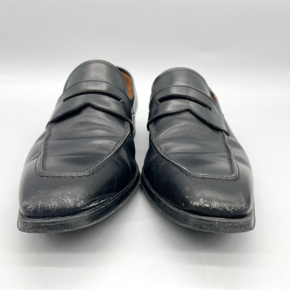 Magnanni Neiman Marcus Mens 9.5 M Penny Loafer Shoes Black Leather Apron Toe View 3